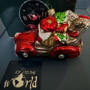 Joy To The World Kurt Adler Ole St. Nick Red Santa with Reindeer Ornament